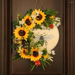 Decorative Flowers Half Bee Festival Listing Garland Wreath Artificial Sunflower Home Decoration Door Hanging