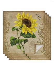 Table Napkin 4pcs Pattern Sunflower Butterfly Square 50cm Party Wedding Decoration Cloth Kitchen Dinner Serving Napkins