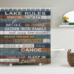 Shower Curtains European Retro Style Wood Text Curtain Bathroom Waterproof Fabric Bath Polyester With Hooks