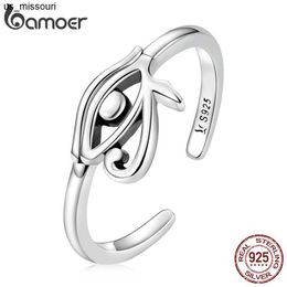 Band Rings BAMOER 925 Sterling Silver Eye of Horus Egypt Protection Open Ring for Women Personality Cool Band Ring Fashion Jewelry Gift J230522