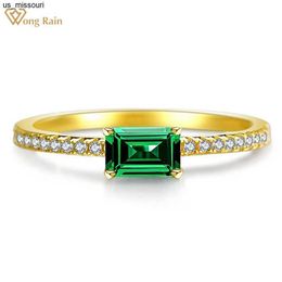 Band Rings Wong Rain Classic 925 Sterling Silver Emerald Cut Emerald High Carbon Diamond Gemstone 18K Gold Plated Ring Fine Jewelry Gifts J230522