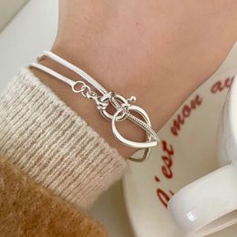 Bangles Korea Trend S925 Sterling Silver Bracelet Silver Jewelry Simple Irregular Bracelet Double Layer Snake Bone Chain