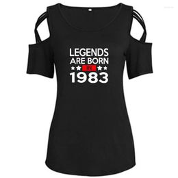 Women's T Shirts Legends Are In 1983 40 Letter Print Women T-Shirt Summer 40th Birthday Gift Cross Off Shoulder Tshirt Femme Tops For