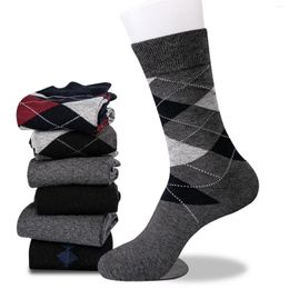 Men's Socks 3 Pairs/Lot For Men Women Cotton Soft Breathable Antibacterial Long Black Plaid Check Business Man Dress EU 39-48