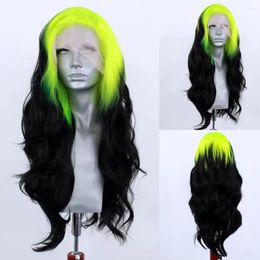 Green To Black Ombre Body Wave Lace Front Synthetic Hair 26 Inches Long Wavy Cosplay Frontal