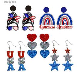 Party Decoration 4th of July Jewelry Cute Decoration American Mama Flag Star USA Memorial Independence Day Patriotic Acrylic Earrings for Women T230522