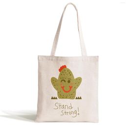 Storage Bags Cute Cactus Canvas Harajuku Kawaii Aesthetic Large Capacity Tote Shoulder Painting Handbags