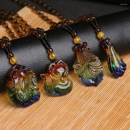 Pendant Necklaces Ethnic Multicolor Glass Stone Necklace Pi Xiu Guanyin Maitreya Buddha Beads Long Chain For Men Women Jewelry