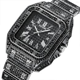 Wristwatches Black Watch Fashion Men Full Diamond Watches Bling Iced Out Stainless Steel Quartz Sport Wristwatch Gift Clock Montre