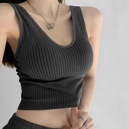 Camisoles & Tanks Women Summer Vest Tops Sleeveless Cotton V-Neck Suspenders Elastic Washable Wear-resistant Bra Crop Top Seamless Bralette