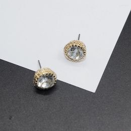 Stud Earrings 2023 Summer Style Metal Groove Inlay Design Round Exquisite High Quality Small Female