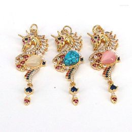 Pendant Necklaces 5Pcs Fashion Design Opal Stone Seahorse Gold Plated Brass Multicolored Zircon Necklace Jewelry Gift