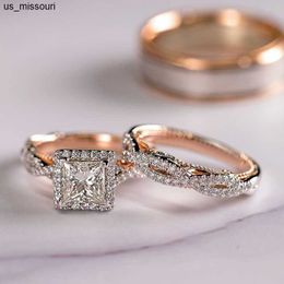 Band Rings 18K Rose Gold Princess Real Diamond Ring for Women Anillos Mujer Bizuteria Gemstone Femme Loves Jewellery Set Rose Gold Rings J230522