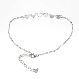 Anklets New 304 Stainless Steel Anklet Silver Colour Heart Shape Anklet Bracelets on the leg Jewellery Gifts Summer Bareffot-chain 1 Piece G220519