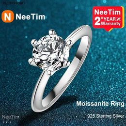 Band Rings NeeTim 1 D Colour Moissanite Diamond Wedding Ring For Women 925 Sterling Silver Finger Band Fine Jewellery with Certificate J230522