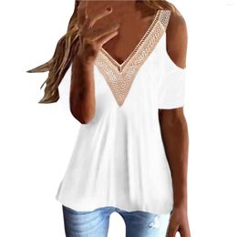 Women's T Shirts Hollow Lace Trim T-Shirt Cold Shoulder Top Ropa Mujer Shirt Long Sleeve For Women Blouses V-Neck Oversized Chiffon Blouse