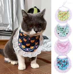Dog Collars Pet Supplies Fruit Print Bib Cat Bandana Cotton Lace Scarf Bichon Teddy Collar Puppy Saliva Towel Cute Accessories