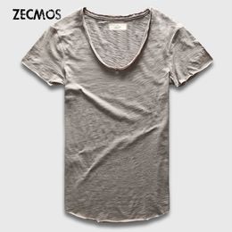 Men s T Shirts Zecmos Fashion Men T Shirt With V Neck T Shirts For Male Luxury Cotton Plain Solid Curved Hem Top Tees Short Sleeve 230522