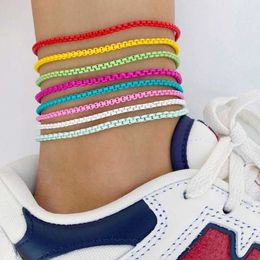 Anklets Bohemian Style Colorful Anklet Can Hanging Pendant DIY Box Chain Anklet Leg Foot Chain For Women Beach Jewelry Gifts 27.3cm Long G220519