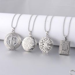 Pendant Necklaces Mirror Lovely Pattern Round Shell Book Oval Po Box Necklace Stainless Steel Bead Chain 50cmPendant