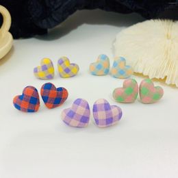 Stud Earrings Bohemian Heart For Women Girls Fabric Grid Boho Cute Colourful Korean Fashion Jewellery Wholesale Gift