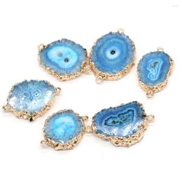 Pendant Necklaces Blue Natural Irregular Round Agate Pattern Connector Charms For Jewellery Making DIY Necklace Accessories Gift