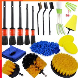 New Detailing Brush Set Car Cleaning Brushes Power Scrubber Drill Brush For Car Leather Air Vents Rim Cleaning Dirt Dust Clean Tools