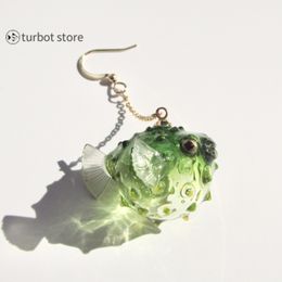 Knot Original Handmade Green Transparent Imitation Glass Simulation Porcupine Earrings Resin Small Puffer Fish Jewelry