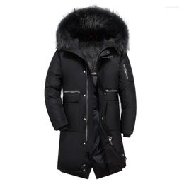 Men's Down 2023 Winter Men Long White Duck Jacket Casual Real Fur Collar Thicken Warm Hooded Pattern Red Coat Male Brand Clothing