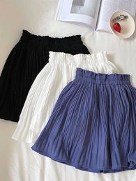 Solid Chiffon Summer Shorts Skirt Women 2023 Fashion Korean Elastic Waist Pleated Mini Skirt Casual Beach Faldas Saias P230519