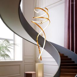 Pendant Lamps Long Spiral Modern Stairs Way Lights Fixture American Luxury Hanging Home Villa LOFT Lighting Decor