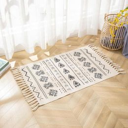 Carpets Moroccan Printing Carpet Hand-woven Cotton Linen Floor Mats Home Living Room Bedroom Rug Kitchen Protection Non-slip