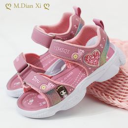 Sandals Children Girls' Sandals Soft Princess Sandals Lightweight Shiny Printed Baby Shoes Comfortable Summer Girls'Cartoon Cute Sandal 230522