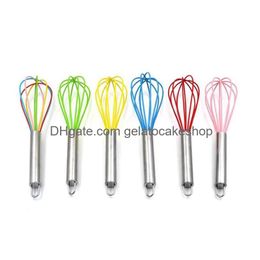 Egg Tools 10 Inch Wire Whisks Stirrer Mixer Eggs Beater Colour Sile Whisk Stainless Steel Handle Household Baking Tool Drop Delivery Dhl8M