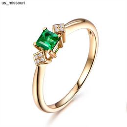 Band Rings Fine Jewellery 18K Yellow Gold Rings for Women Luxury Emerald Green Gemstone Rings Romantic Wedding Engagement Party Gift for Girl J230522