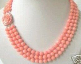 Necklaces Free shipping Rare 3 rows Lenght 17" 18" 19" 78mm Pink coral beads necklace