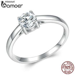 Band Rings Bamoer D Color VVS1 EX Moissanite Ring Round Moissanite Diamond for Women 925 Sterling Silver Engagement Wedding Band MSR005 J230522