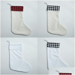 Christmas Decorations Sublimation Buffalo Plaid Decoratio Stocking Blank Xmas Candy Socks Gift Santa Stockings Christmases Tree Oran Dheut