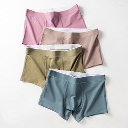 Underpants Autumn Winter Solid Colour Soft Elastic Comfortable Breathable Men Boxer Briefs Silky Stylish Simplic Thin Male Underwear B76