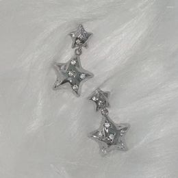 Dangle Earrings Korean Fashion Cute Crystal Star For Women Sweet Cool Y2k Shiny Pentagram Silver Colour Drop Earring Exquisite Jewellery