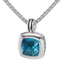 Pendant Necklaces 14mm Square Blue CZ Necklace White Gold Plated Brass Box Chain With Lobster Claw Dainty Party