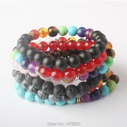 Strand 8x8MM Mix 7 Color Bracelets Rose Crystal Volcanic Snowy Obsidian Beads Chakra Healing Bracelet For Men Women Prayer Stones 7"L