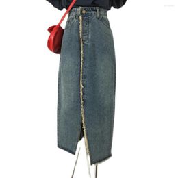 Skirts Irregular Long Denim Womens 2023 Maxi Jeans Skirt With Front Slit Office Lady Elegant Midi For Woman