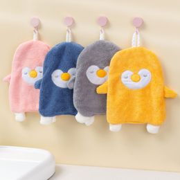 Coral Fleece Hanging Towel Absorbent Towels Children Hand Towels Cute Penguin Kitchen Bathroom Towel Animal Hand Towel