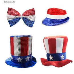 Party Decoration American Independence Day Party High Hat USA 4th Of July American Hat Sequin Bow Tie Happy National Independence Day Party Decor T230522