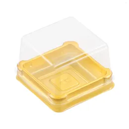 Gift Wrap UPKOCH 50pcs Plastic Square Moon Cake Boxes Egg-Yolk Puff Container Golden Packing Box (Small)