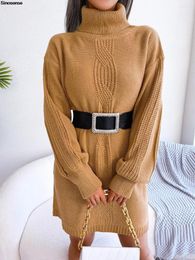 Casual Dresses Women Turtleneck Lantern Sleeve Cable Knit Mini Sweate Dress Pullover Loose Knitted Sexy Streetwear Y2K Clothing