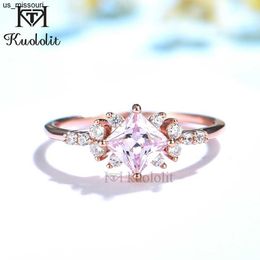 Band Rings Kuololit Pink Diamonds Solid 925 Sterling Silver Rings for Women Princess Cut Zircon Engagement Jewellery for Wedding Christmas J230522