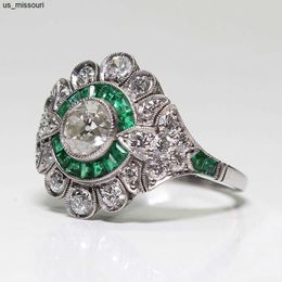 Band Rings DIWENFU Pure S925 Sterling Silver Color Natural Emerald Gemstone Ring Women Silver 925 Jewelry Cushion Zirconia Garnet Bizuteria J230522