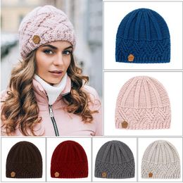 Beanies Beanie/Skull Caps Winter Women Chunky Plaid Knitted Beanie Hat With Hole Solid Color Cap Warm Bonnet